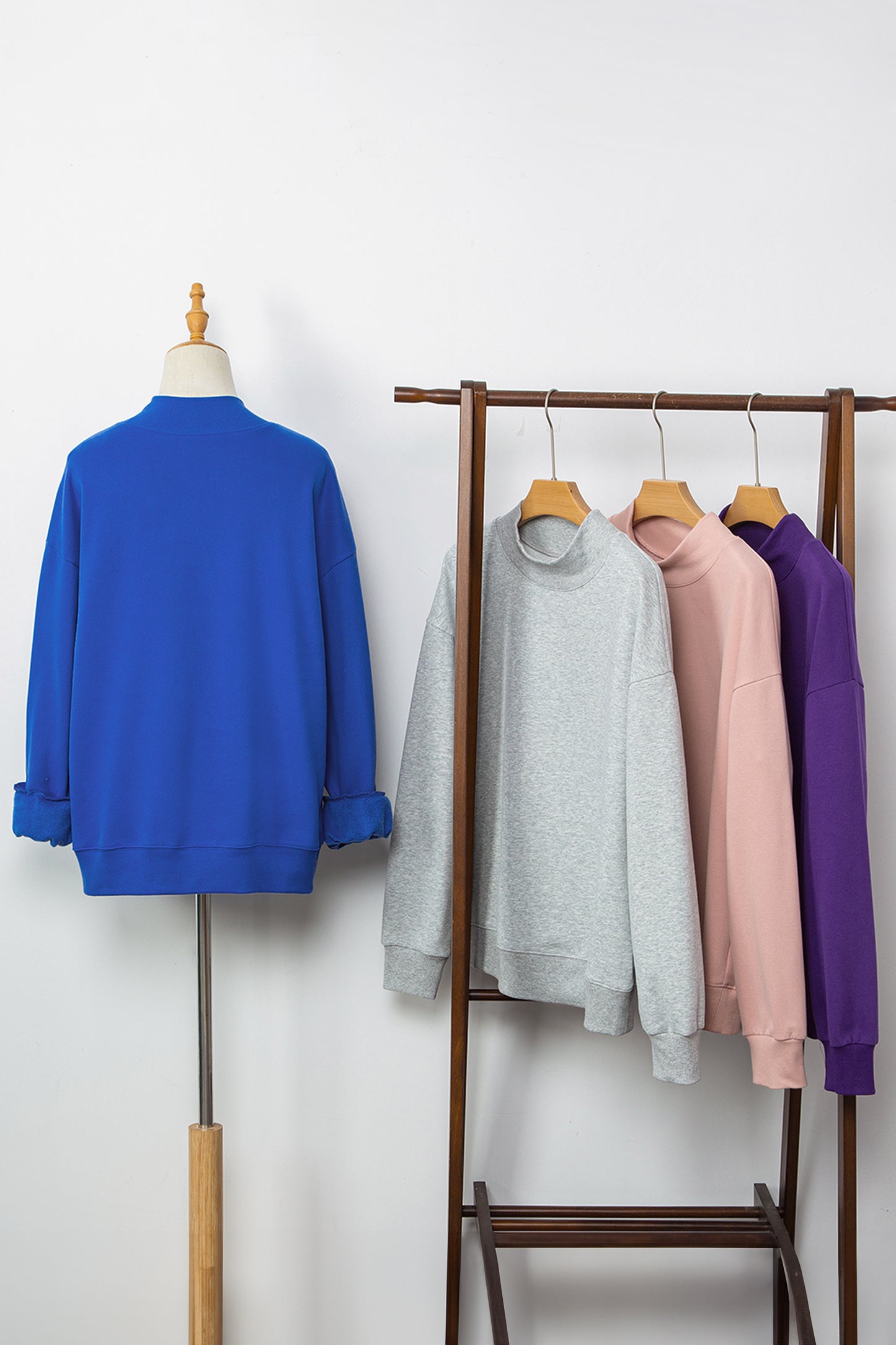 Gray Solid Color Oversized Mock Neck Sweatshirt