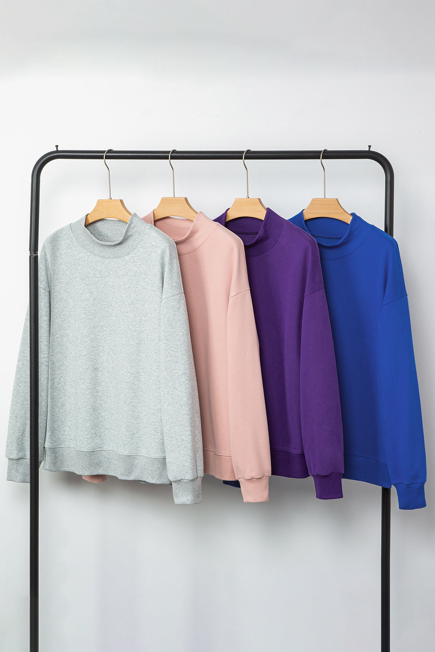Gray Solid Color Oversized Mock Neck Sweatshirt
