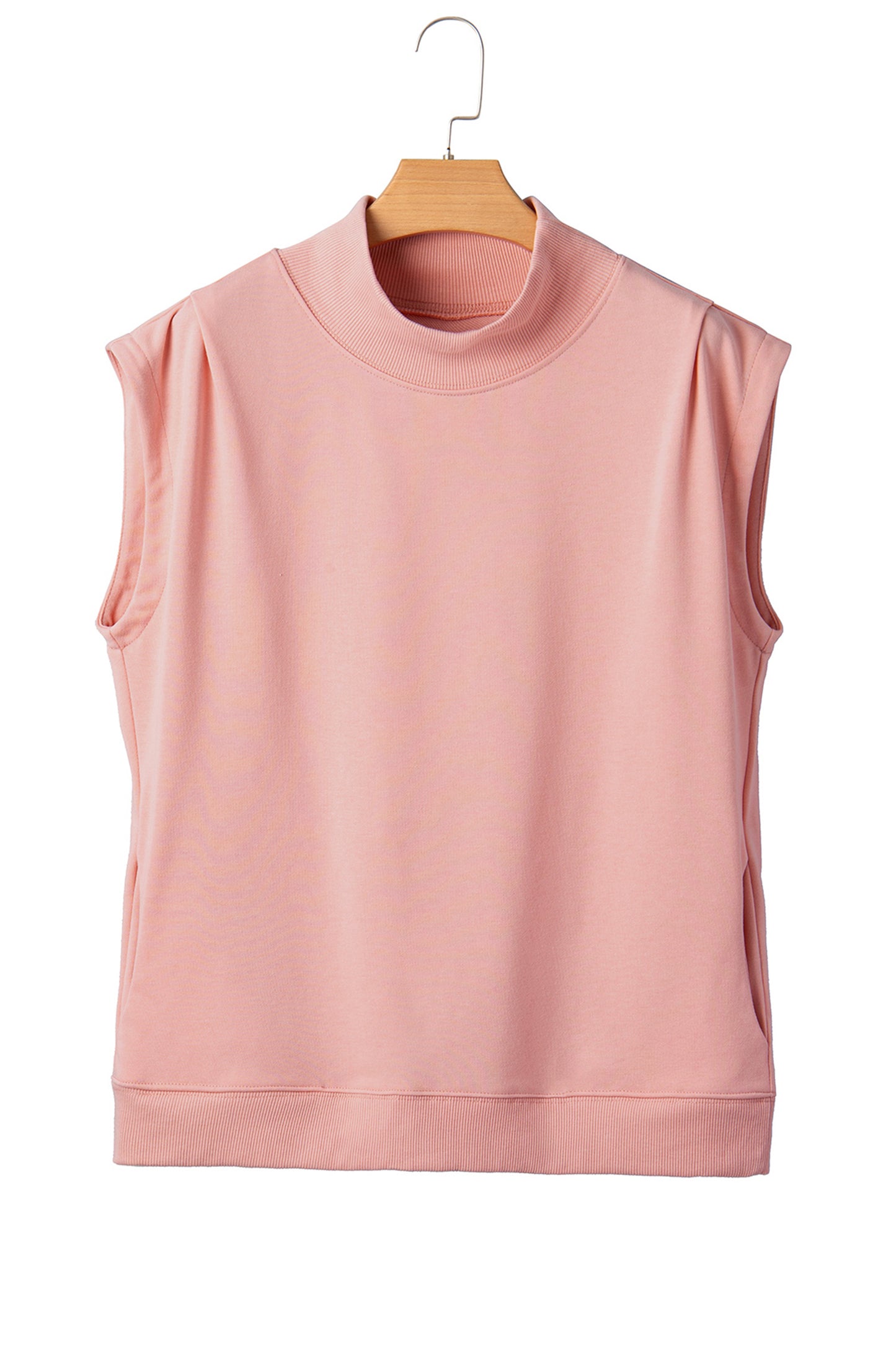 Light Grey Solid Color High Neck Cap Sleeve Loose Top