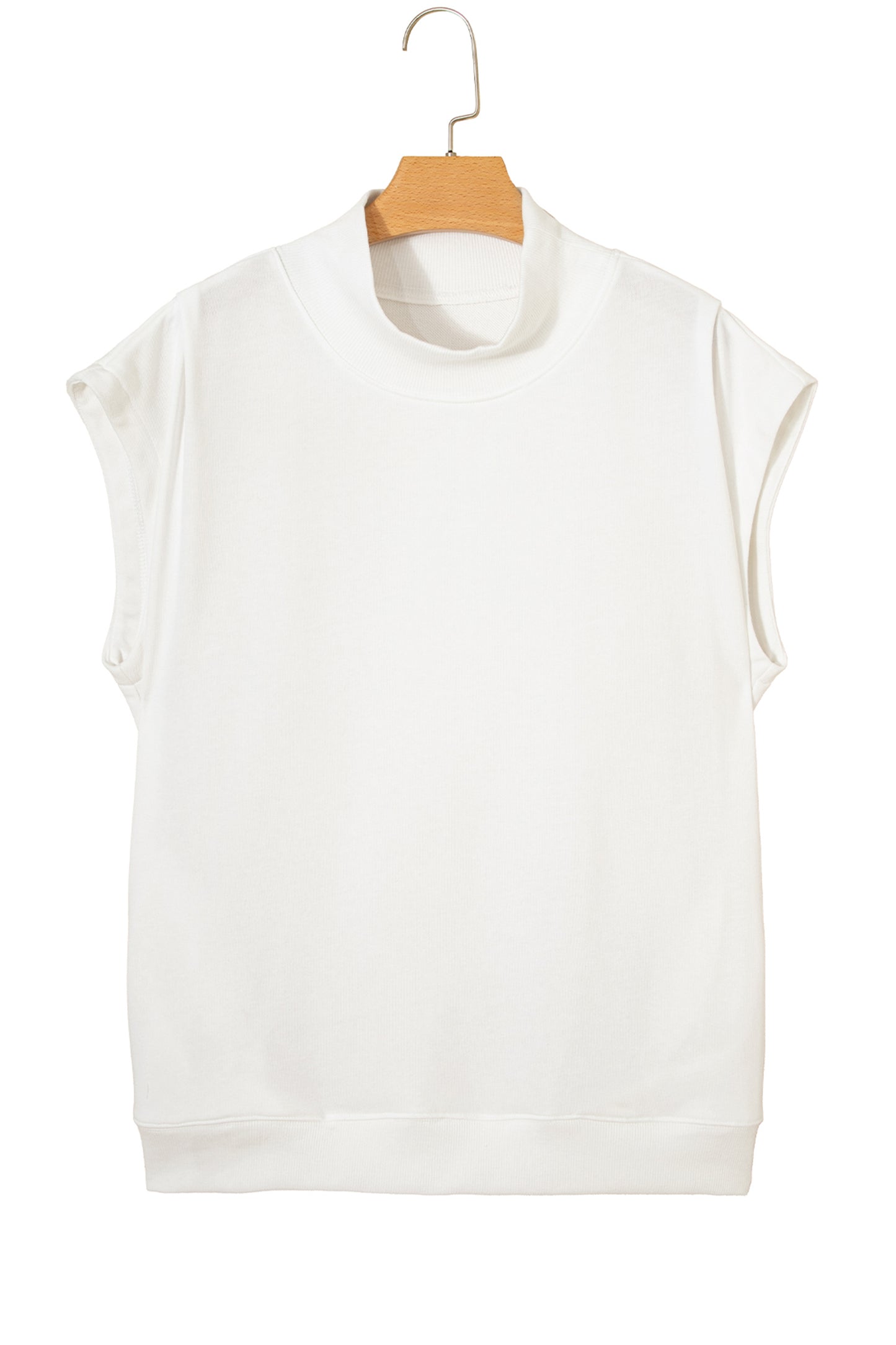 Light Grey Solid Color High Neck Cap Sleeve Loose Top