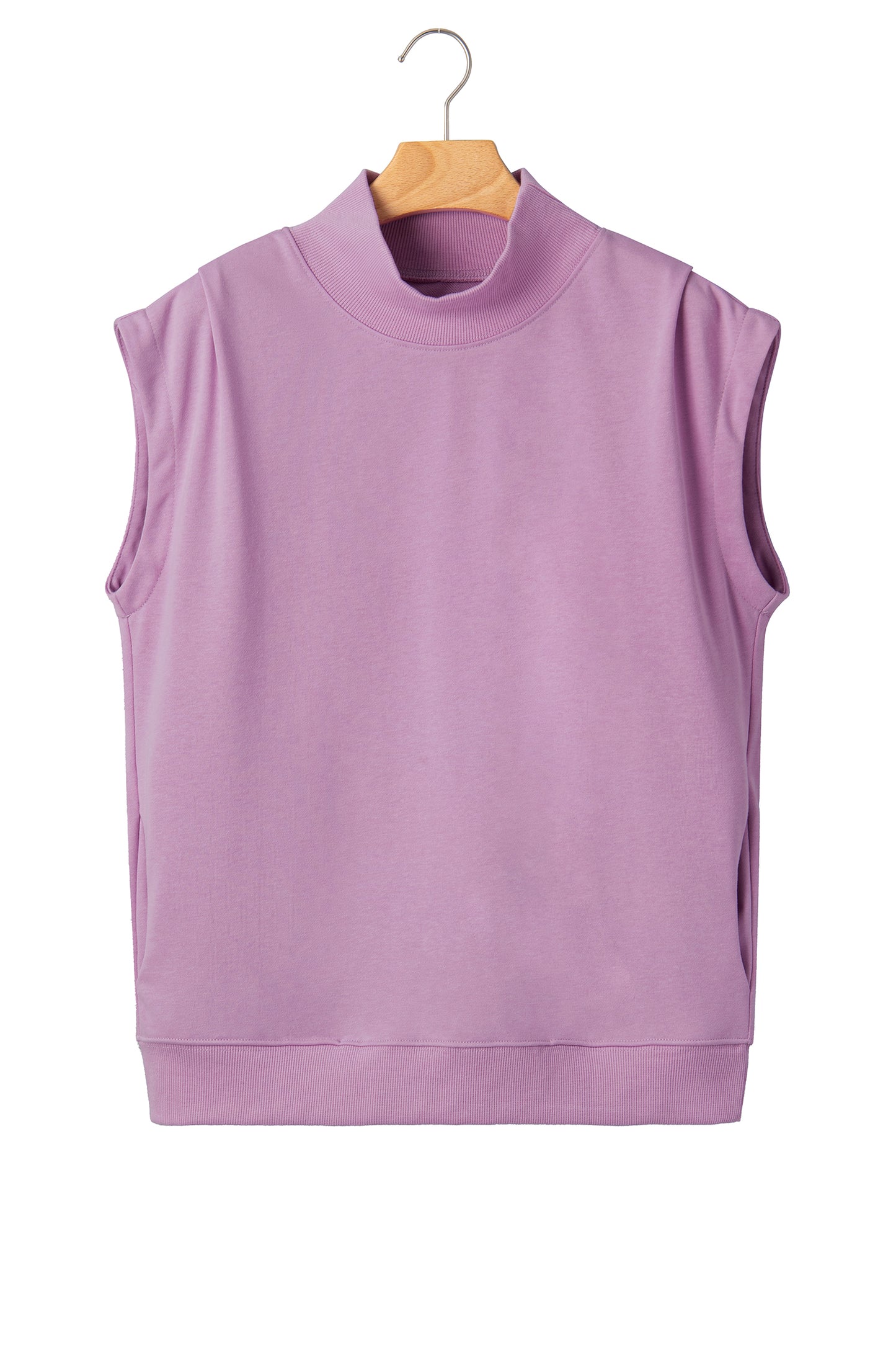 Light Grey Solid Color High Neck Cap Sleeve Loose Top