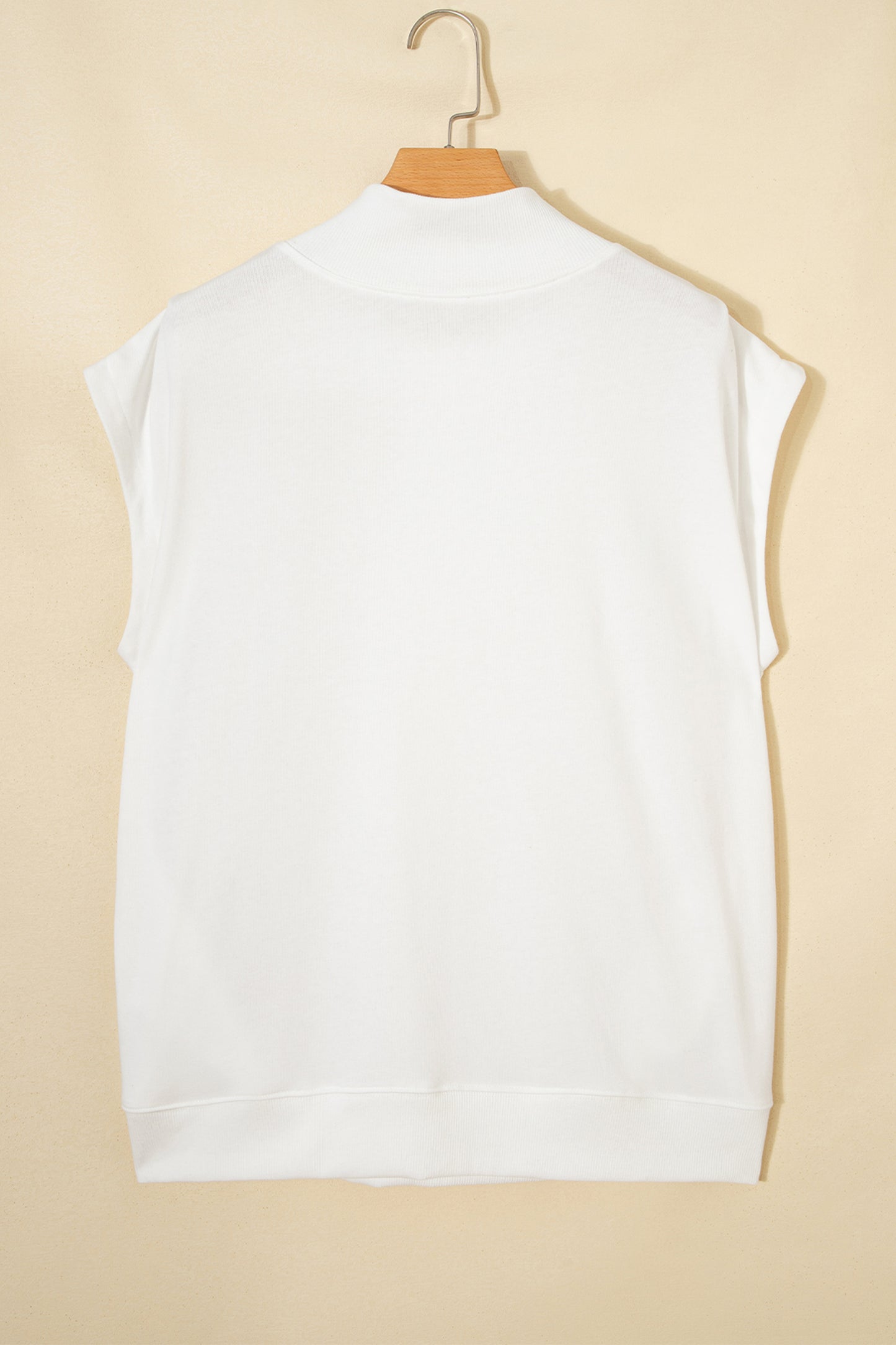 Light Grey Solid Color High Neck Cap Sleeve Loose Top