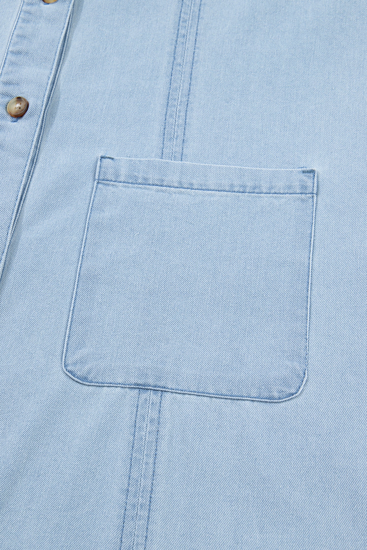 Sail Blue Ruffled Edge Collared Shift Denim Dress with Pockets