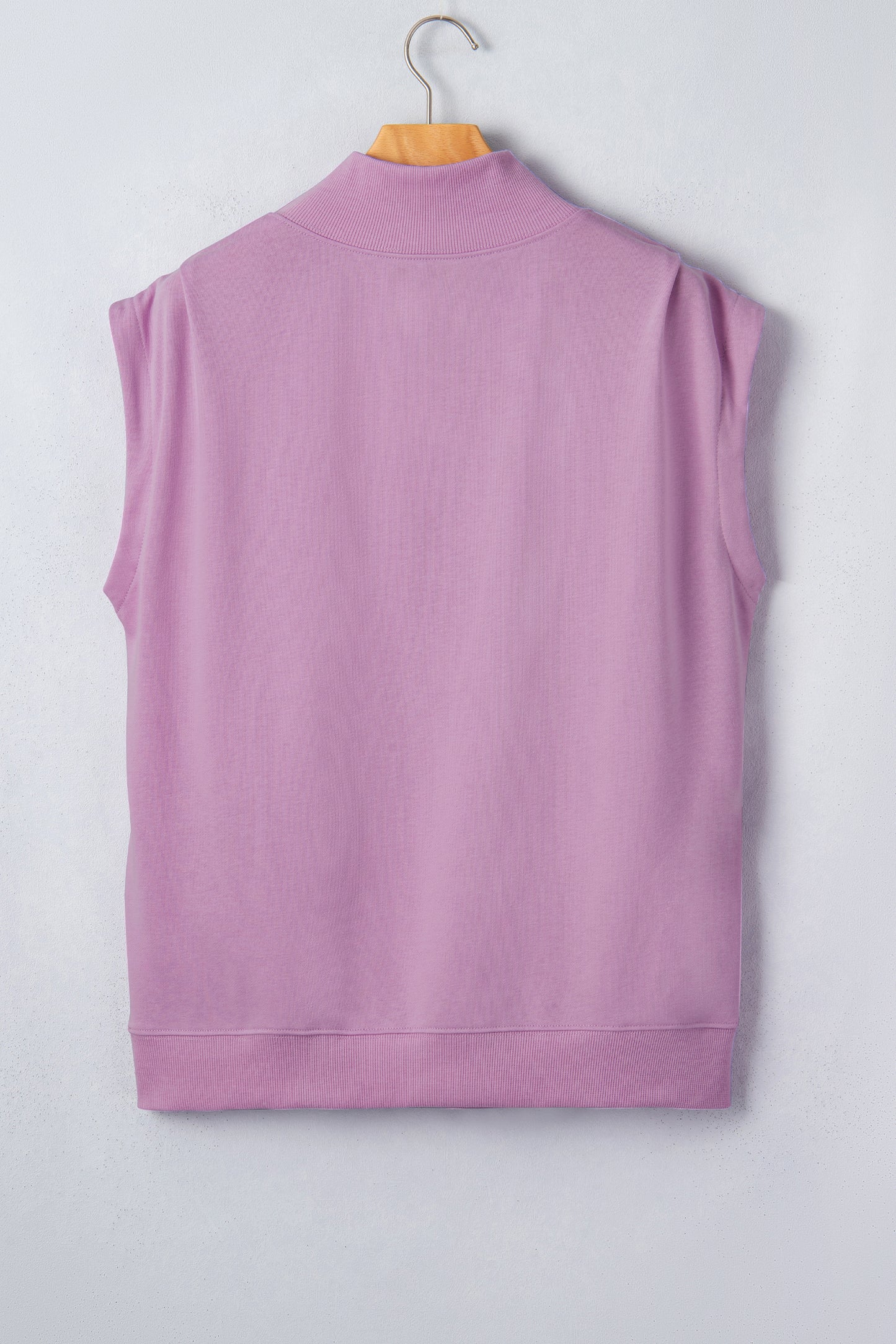Light Grey Solid Color High Neck Cap Sleeve Loose Top