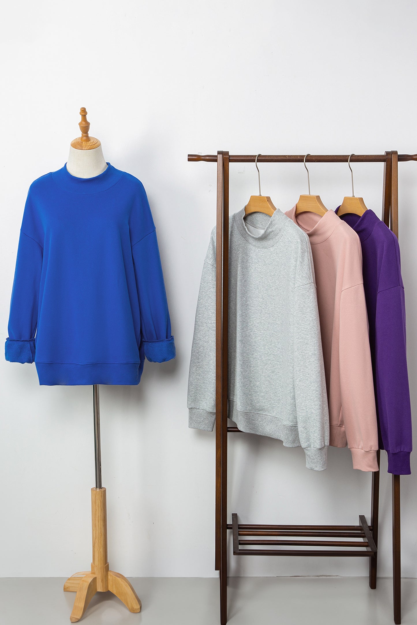 Gray Solid Color Oversized Mock Neck Sweatshirt
