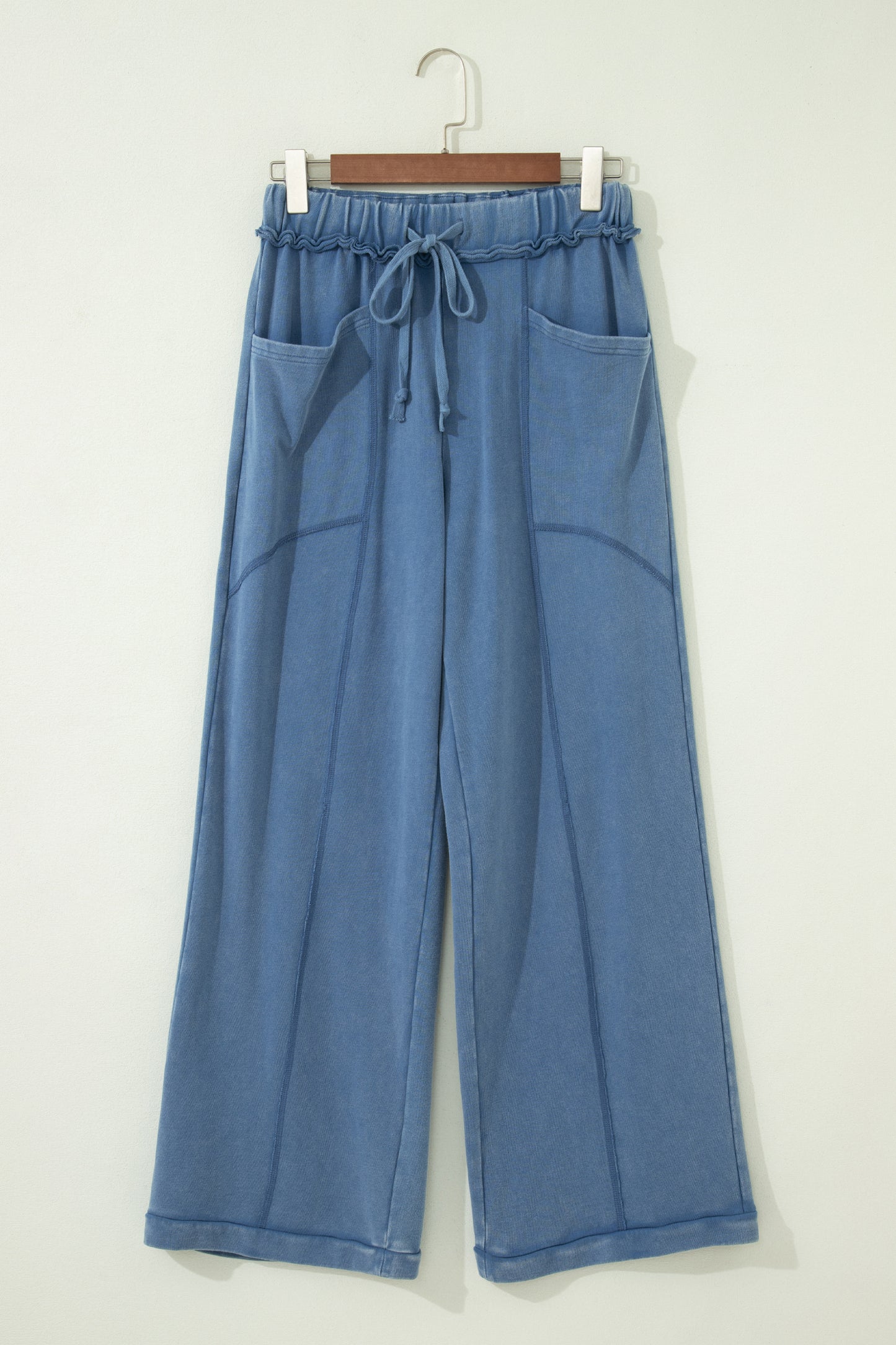 Smoke Gray Mineral Wash Drawstring Retro High Waist Wide Leg Western Pants