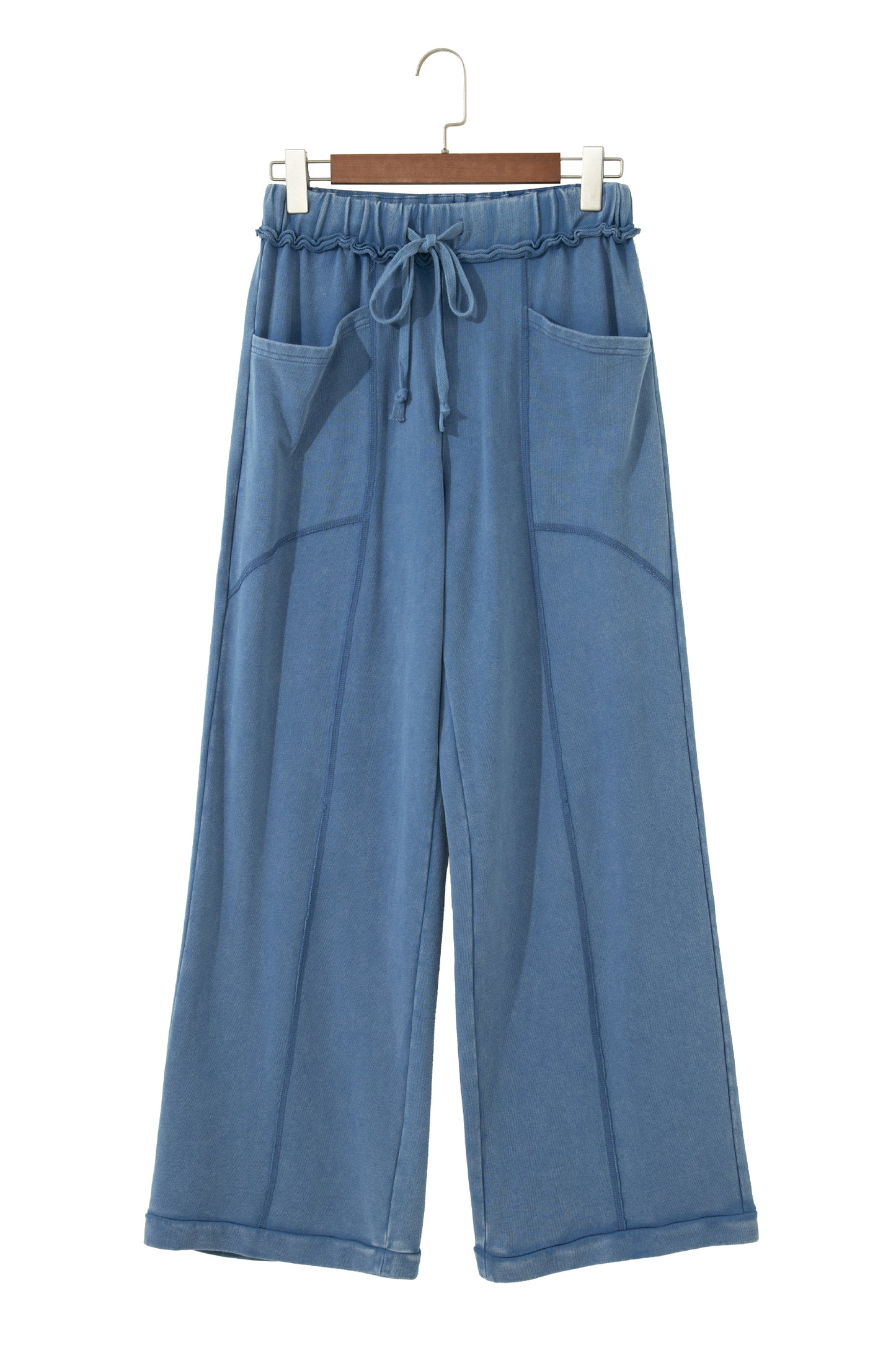 Smoke Gray Mineral Wash Drawstring Retro High Waist Wide Leg Western Pants