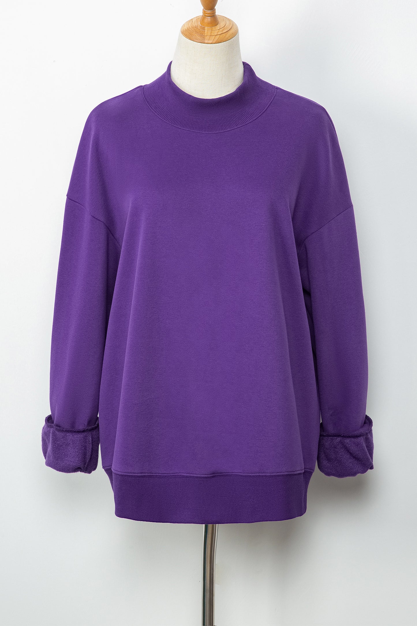 Gray Solid Color Oversized Mock Neck Sweatshirt