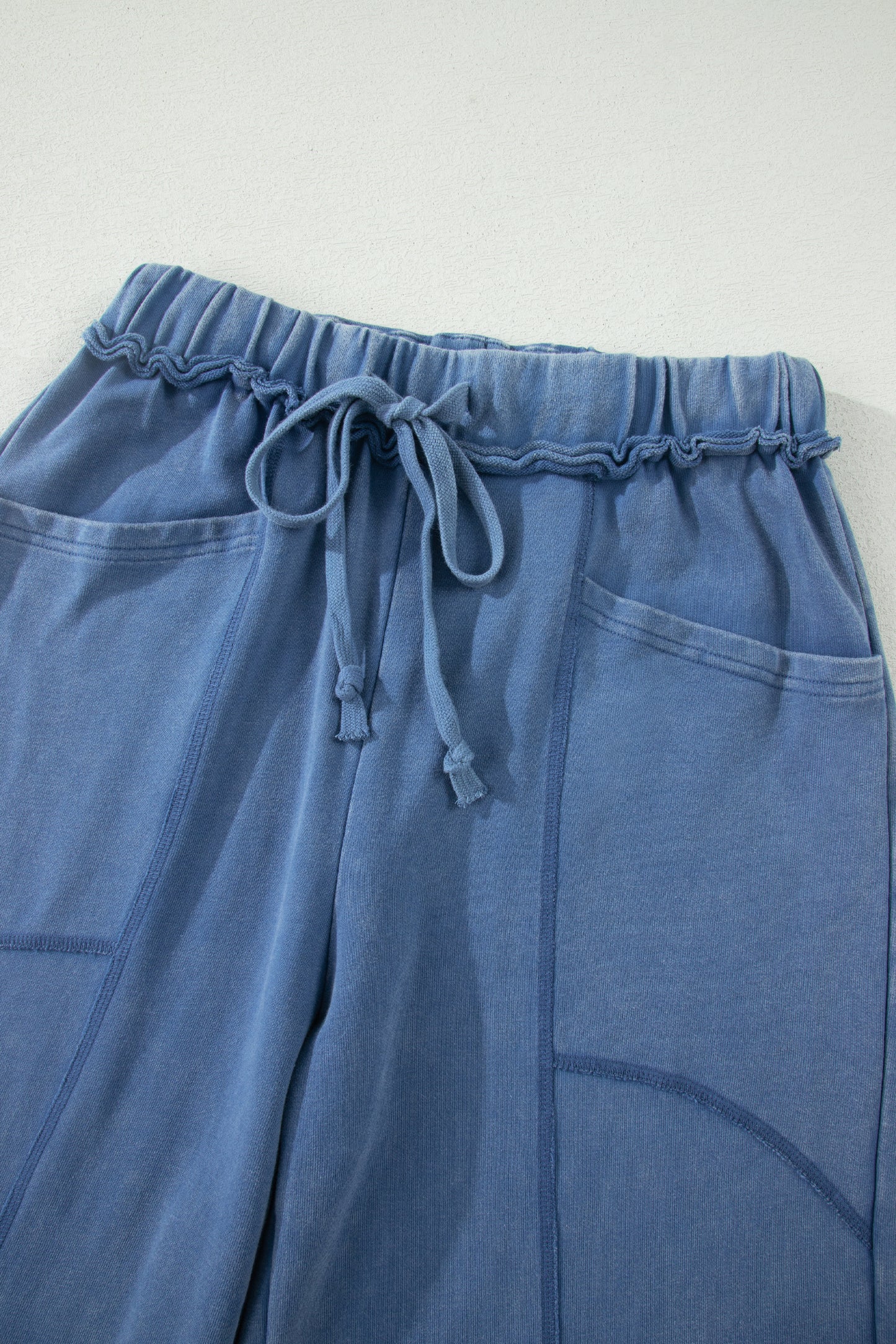 Smoke Gray Mineral Wash Drawstring Retro High Waist Wide Leg Western Pants