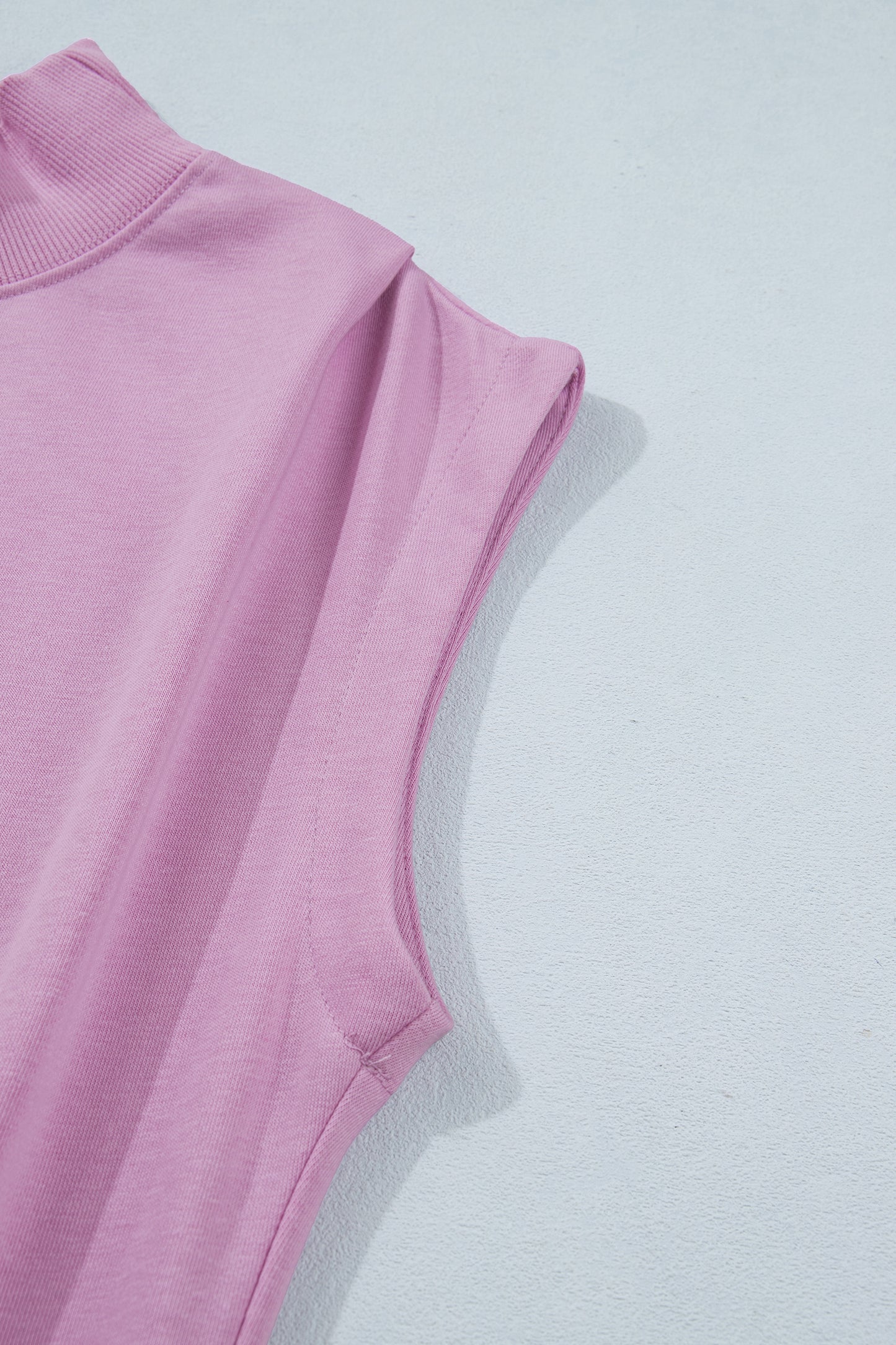 Light Grey Solid Color High Neck Cap Sleeve Loose Top