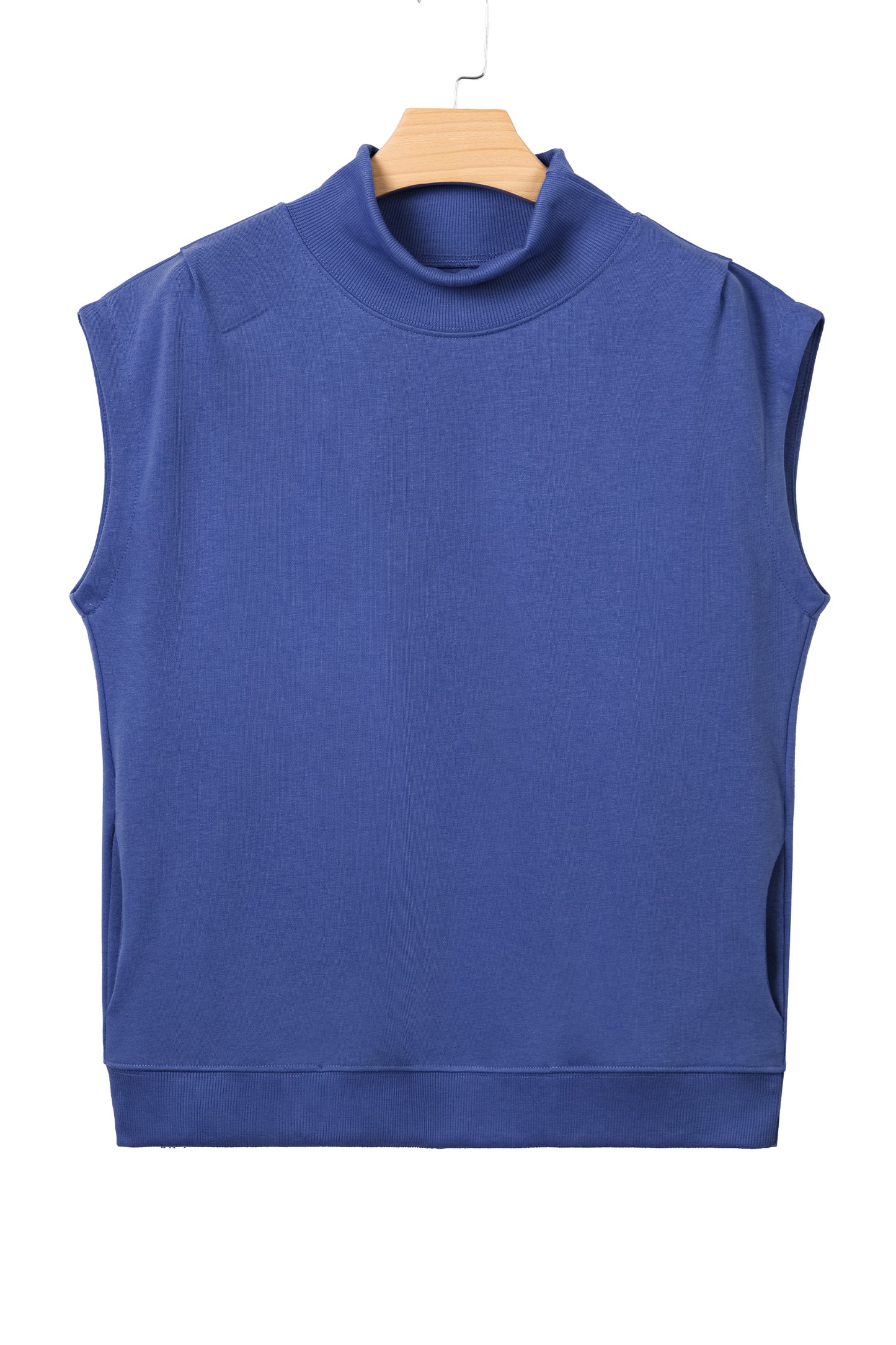 Light Grey Solid Color High Neck Cap Sleeve Loose Top