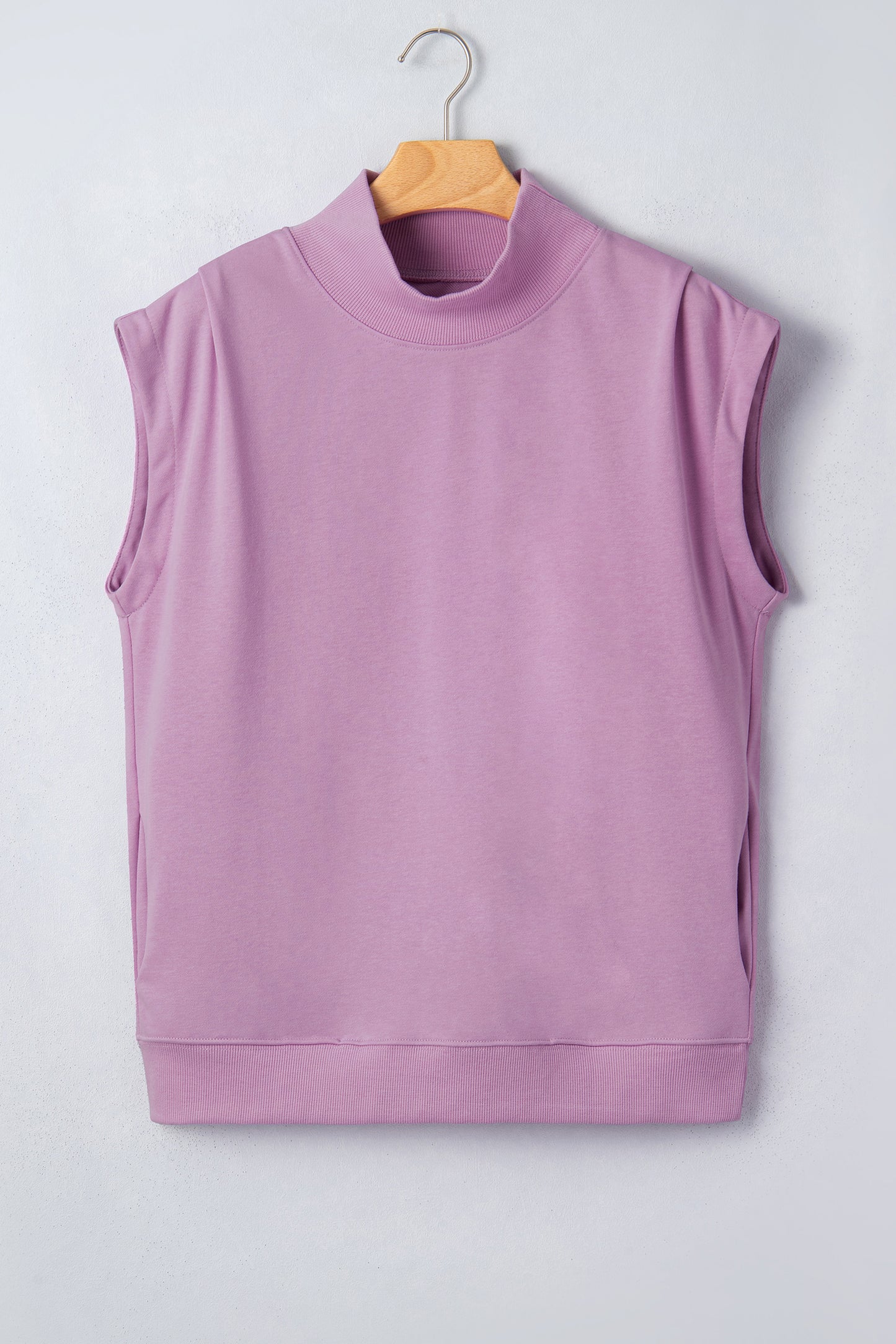 Light Grey Solid Color High Neck Cap Sleeve Loose Top