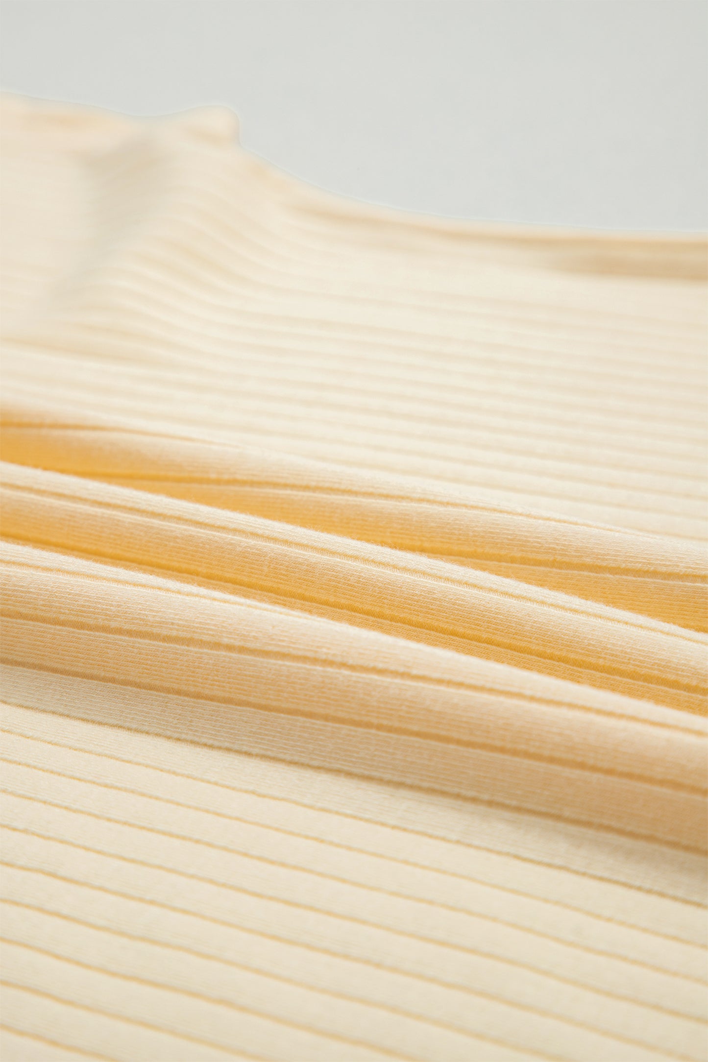 Yellow Cream Soft Ribbed Color Block Trim Casual Short Set